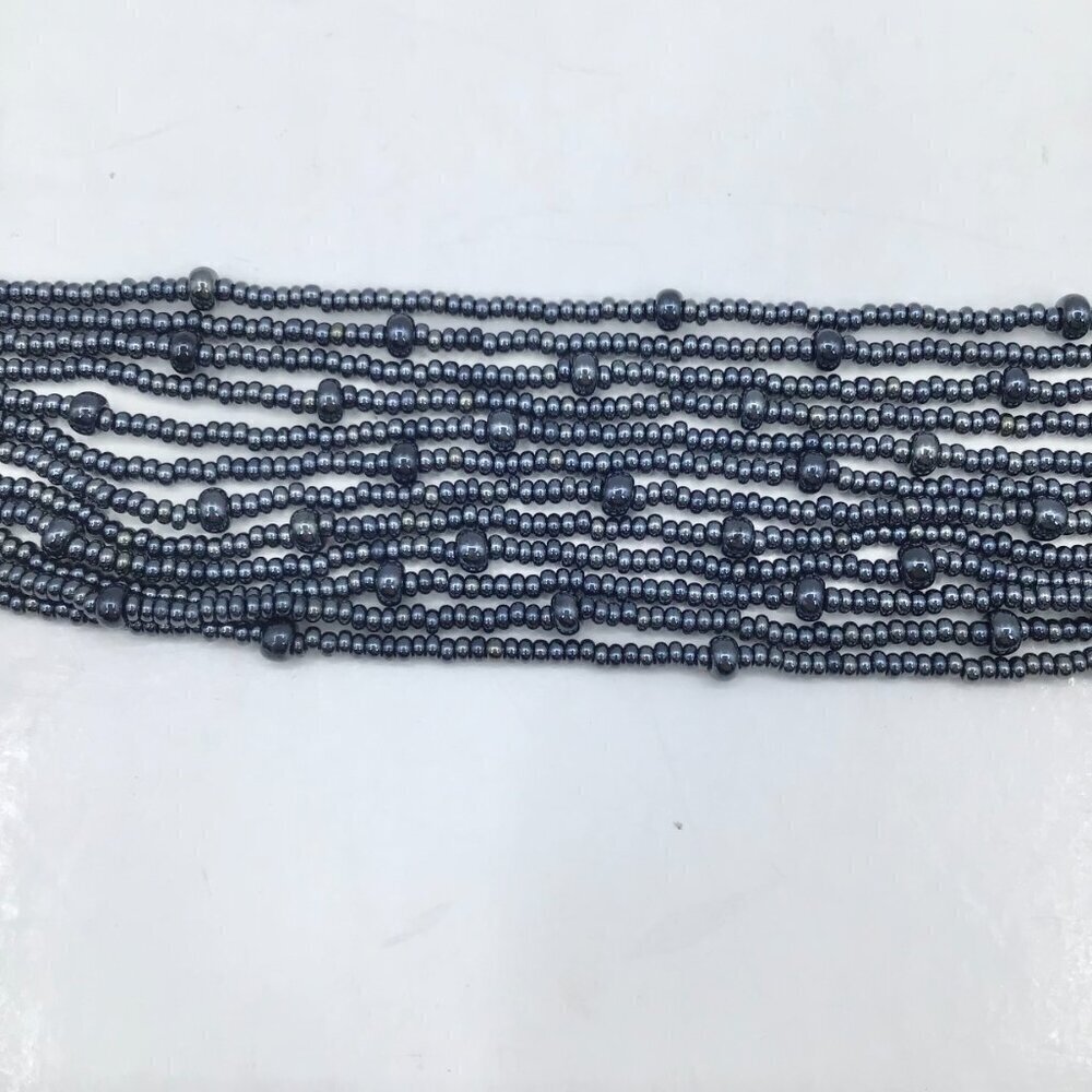 Vintage Women's Hand Beaded Bracelet Seed Beads Multi Strand Adjustable Gunmetal - Picture 8 of 11